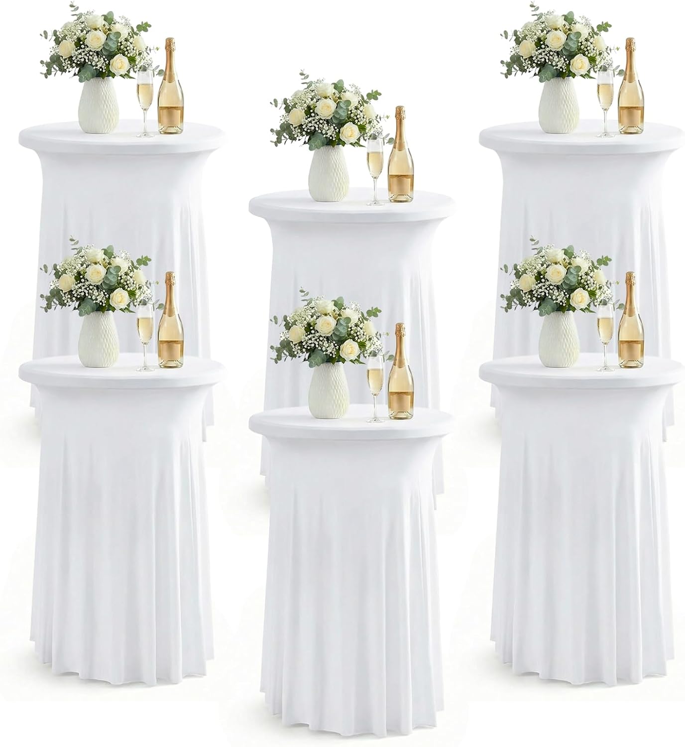 6 Manteles Elastano Blanco para Mesa Cóctel con Volantes