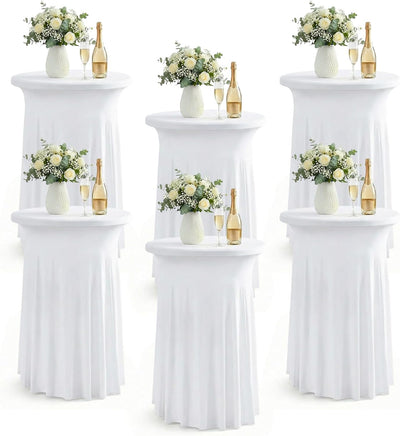 6 Manteles Elastano Blanco para Mesa Cóctel con Volantes
