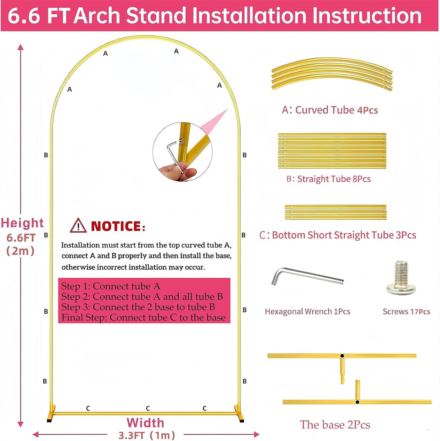 Soporte arco boda 6.6ft con cubierta blanca metal