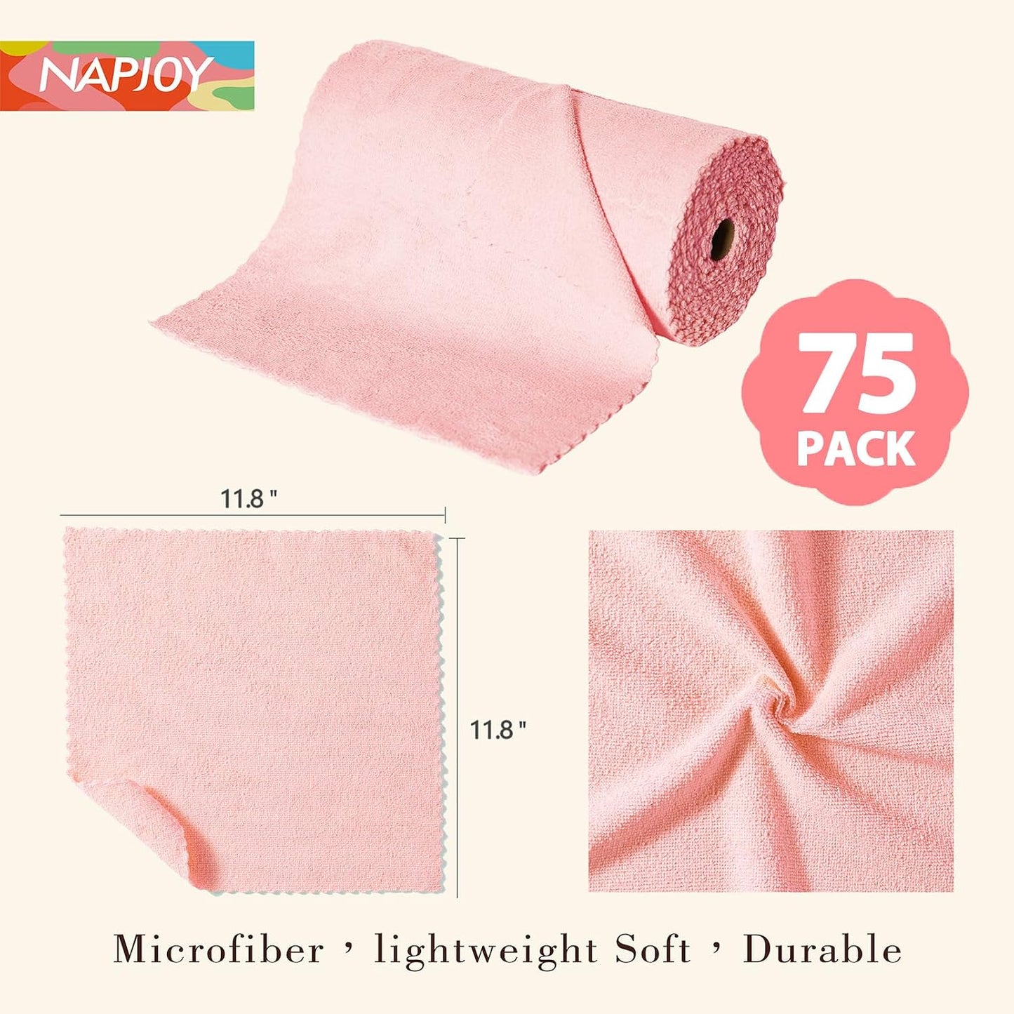 Rollo paño microfibra 75 pzas 12x12pulg sin pelusa patentado