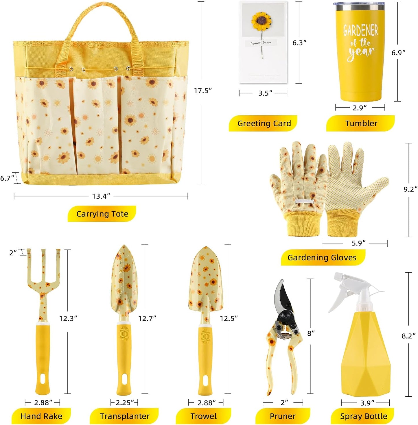 Juego herramientas jardín estampado girasol amarillo