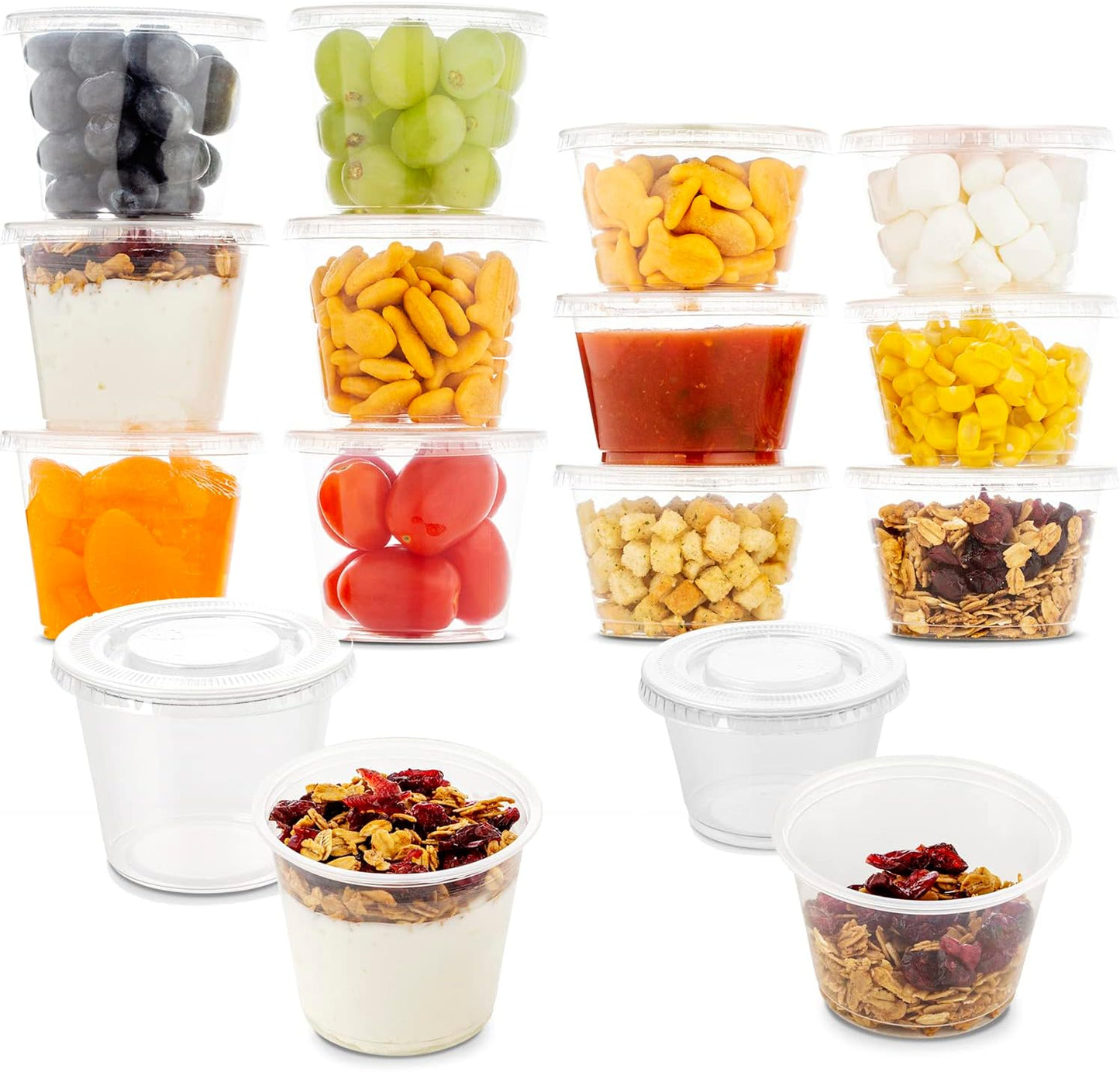 Vasos plástico 4 y 5.5oz con tapa pack 150 mini para ensalada