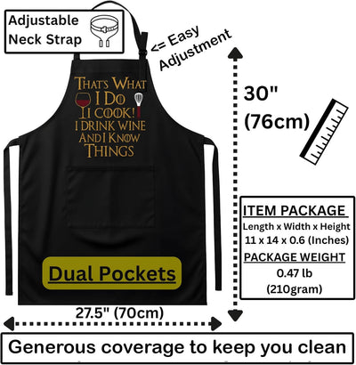 Delantal de cocina divertido con frase sobre vino unisex negro ajustable para todos