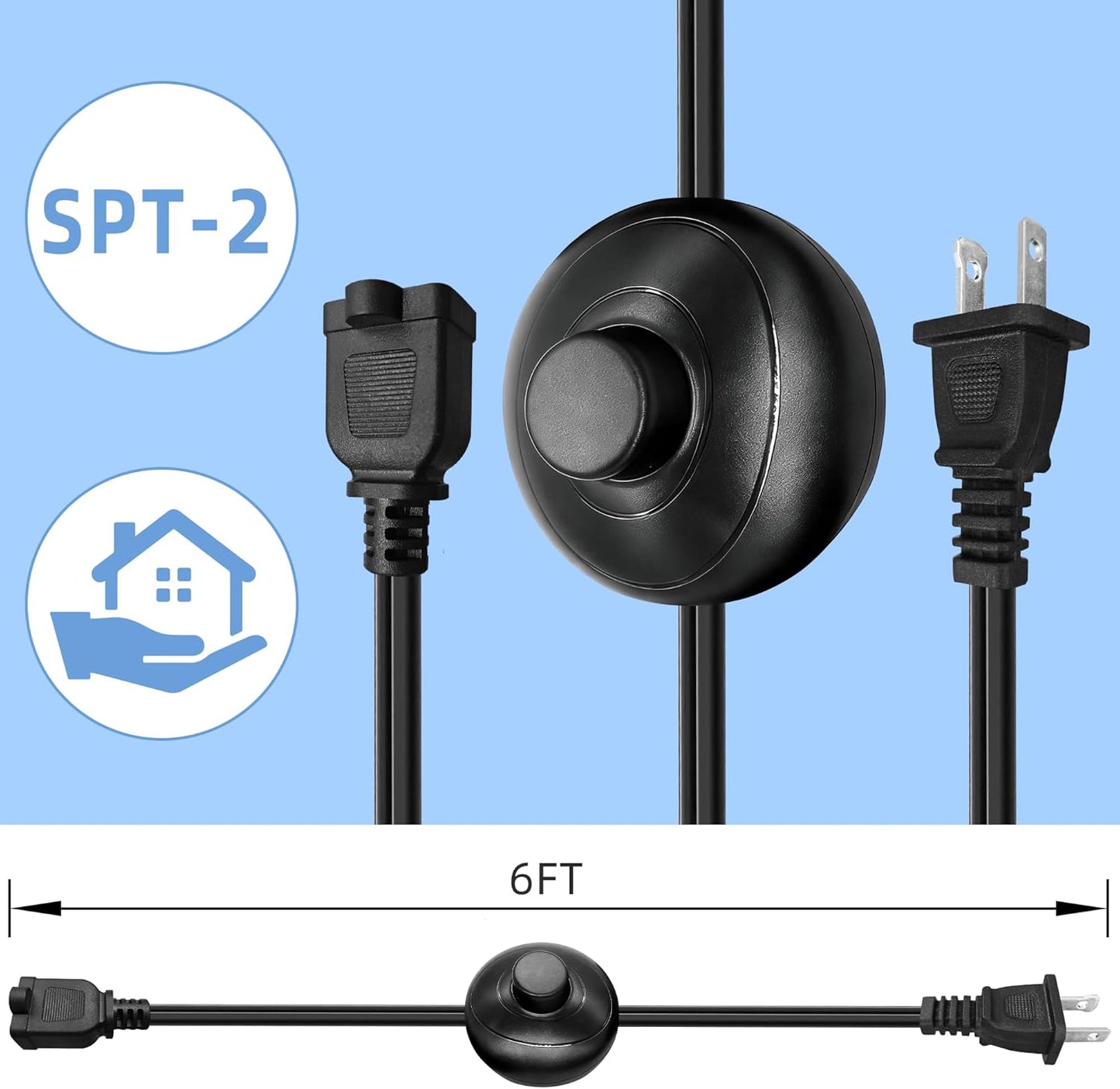 Pedal interruptor pie cable extensión 6pulg 18AWG 3A 125V negro