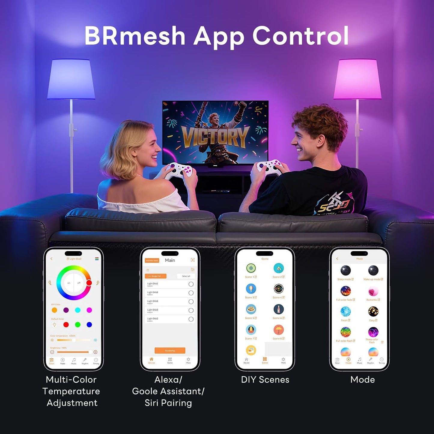 Lámpara pie inteligente con bombilla RGBCW y control por voz