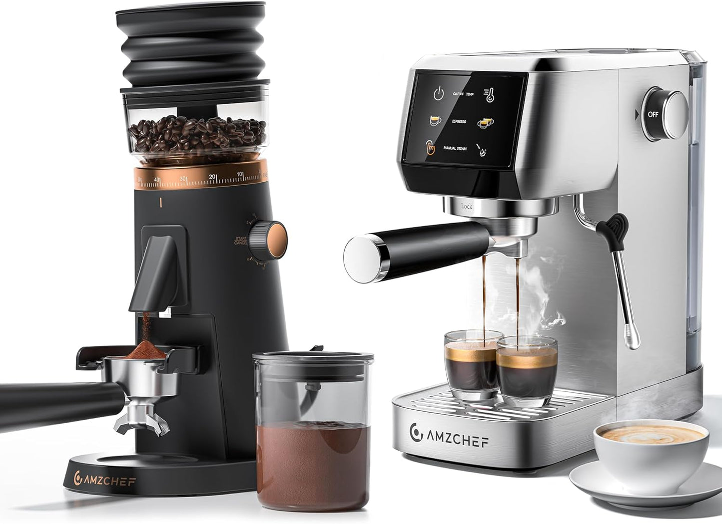 Máquina espresso AMZCHEF con molinillo dosis única y 20 bares