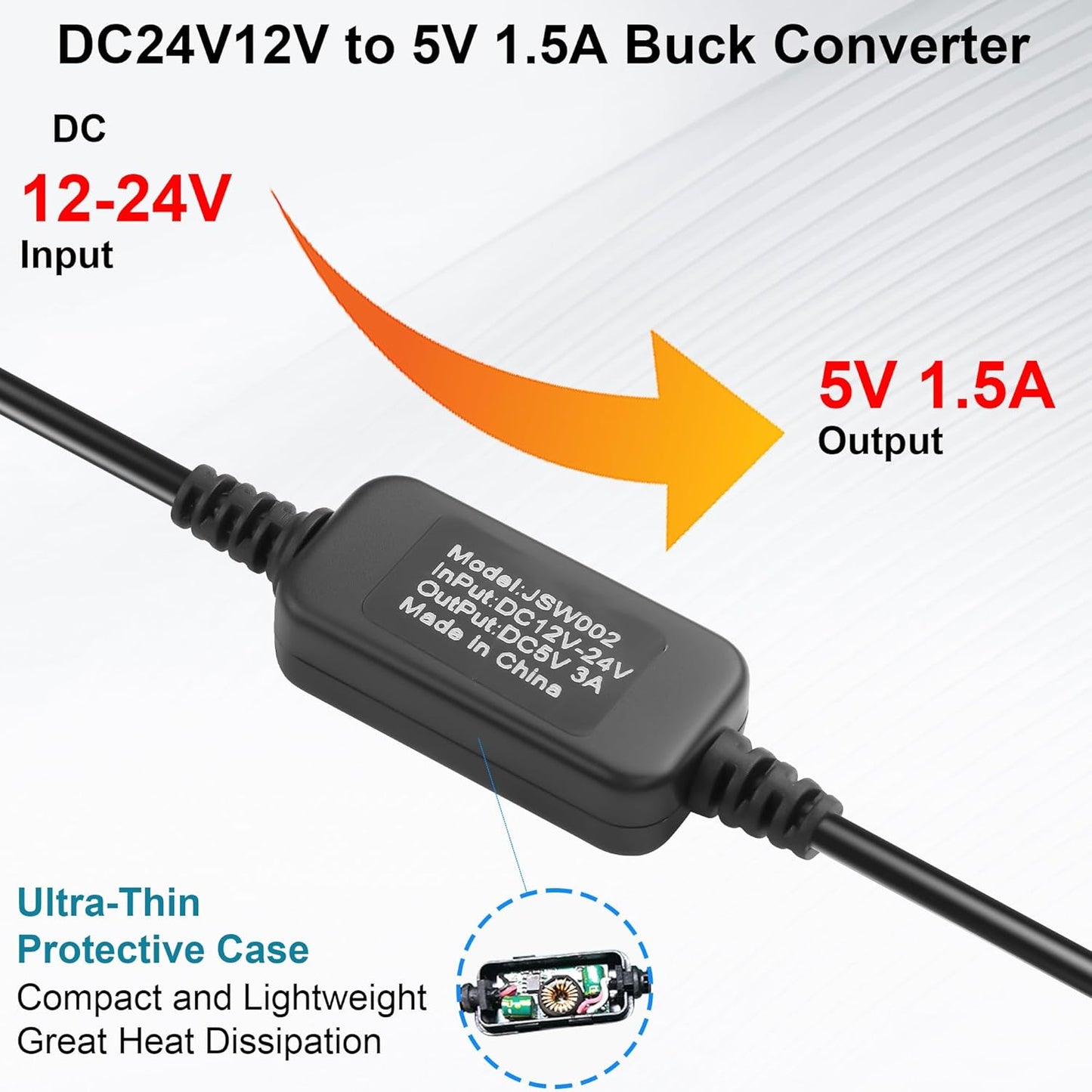 Convertidor CC 12/24V a 5V USB hembra para GPS y automóvil