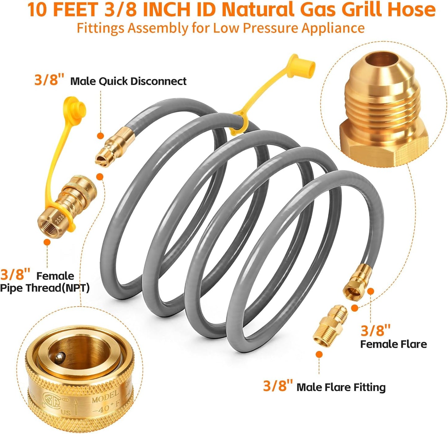 Manguera gas natural 10ft 3/8pulg conexión rápida Weber