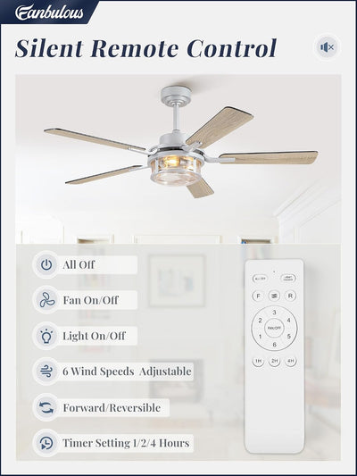 Ventilador techo 52pulg luz control remoto motor CC