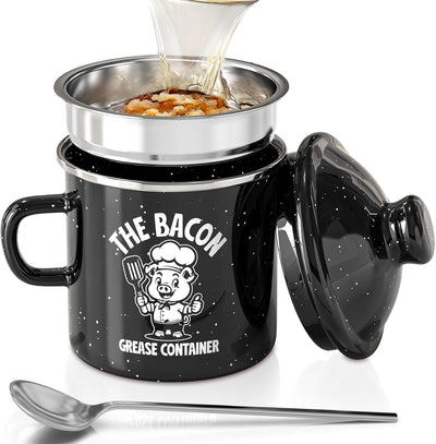Protector de grasa de tocino con colador y contenedor esmaltado 15 oz