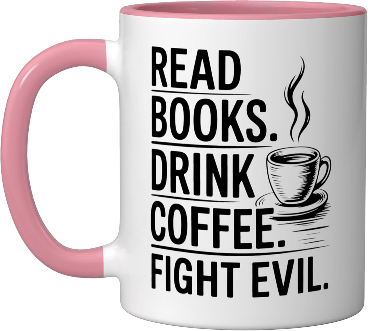 Taza Cerámica para Leer y Tomar Café Rosa/Blanca