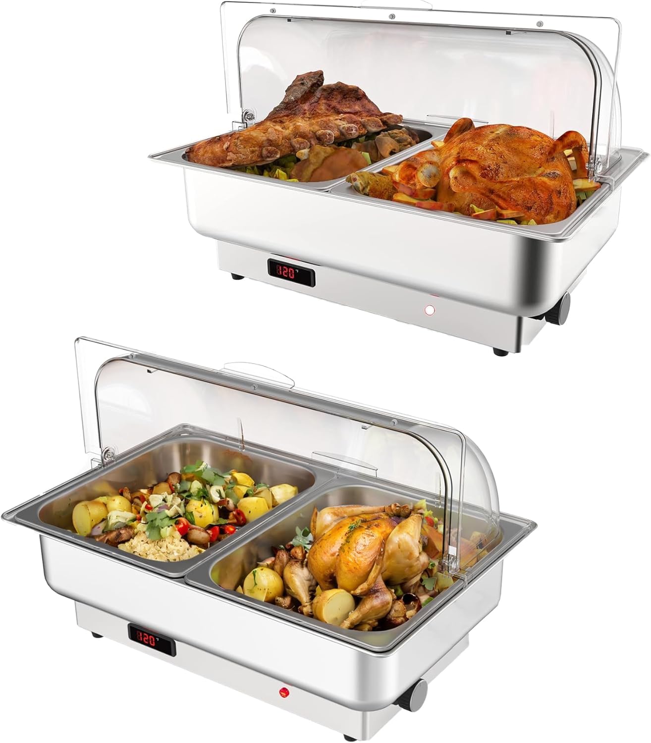 2 Pzas Chafer Acero Inox con Tapa 4.5qt para Eventos
