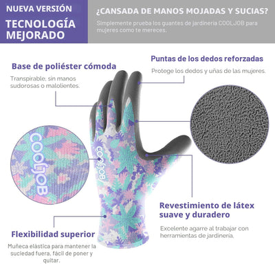 Guantes jardinería transpirables con goma coloridos 6 pares