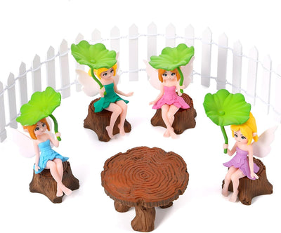 Juego 10 pzas accesorios jardín hadas mini valla blanca