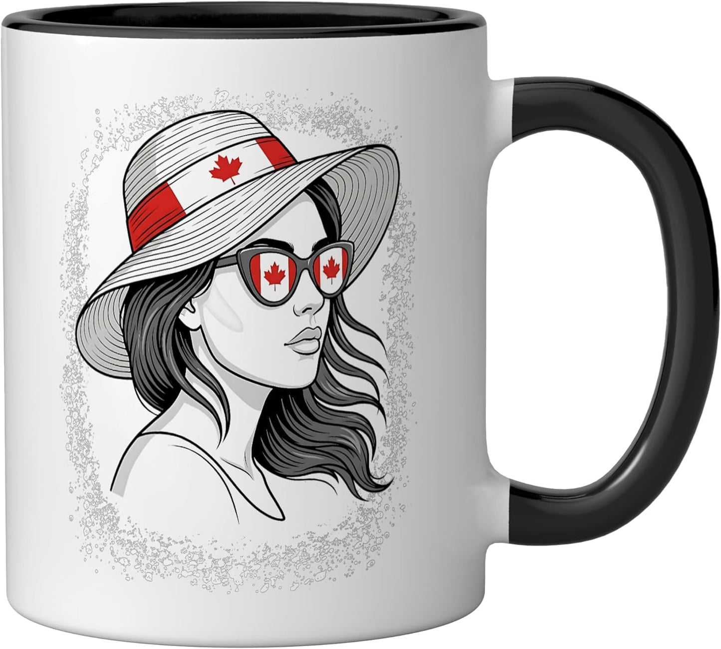 Taza cerámica bandera maple leaf mujer canadiense negro/blanco
