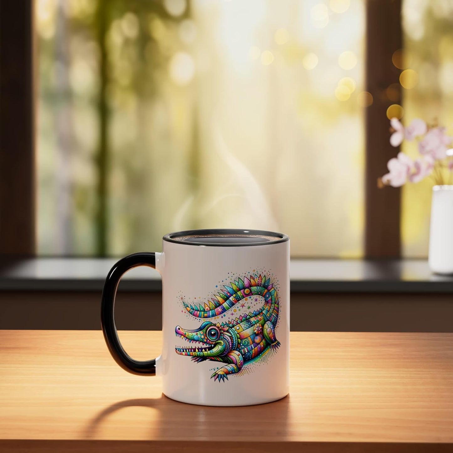 Taza cerámica de cocodrilo colorida Hobicore estilo negro/blanco