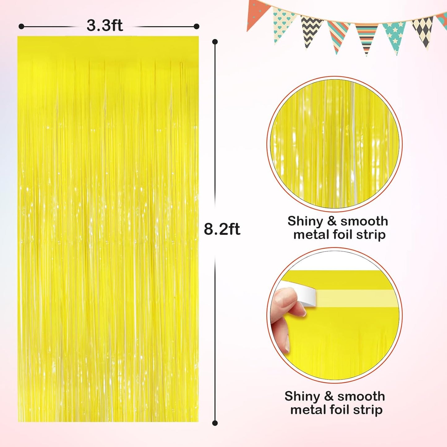 Cortinas flecos oropel amarillo 3.3x8.3pies paquete 2