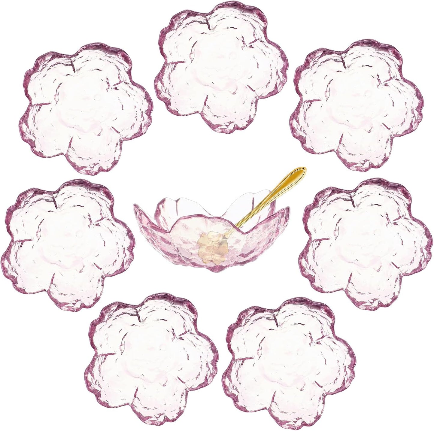 Juego de 12 cuencos Sakura con cucharas de flores y platos rosados para sushi y postres