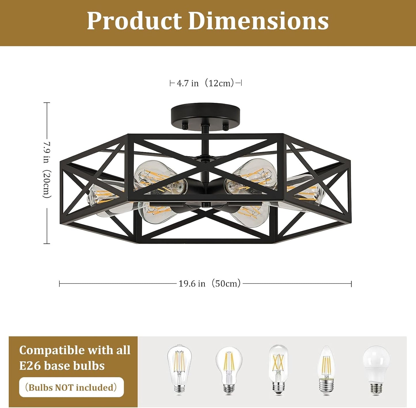 Lámpara techo industrial luces hexagonales cocina sala