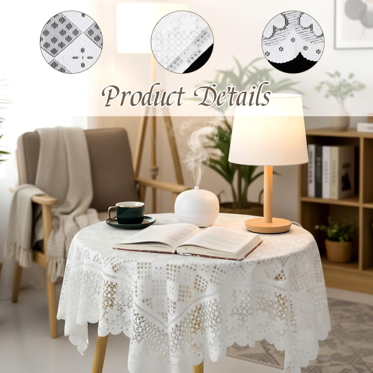 Mantel encaje blanco cuadrado 36x36pulg para mesa café boda fiesta