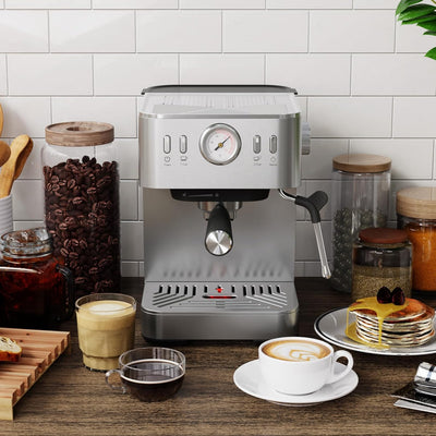 Cafetera Espresso Compacta Acero Inox 20 Bar Espumador Leche