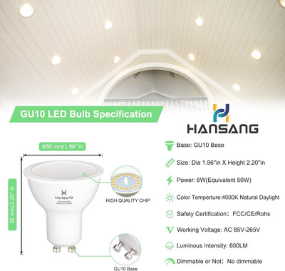 Bombilla LED GU10 blanco natural 600LM equivalente 50W