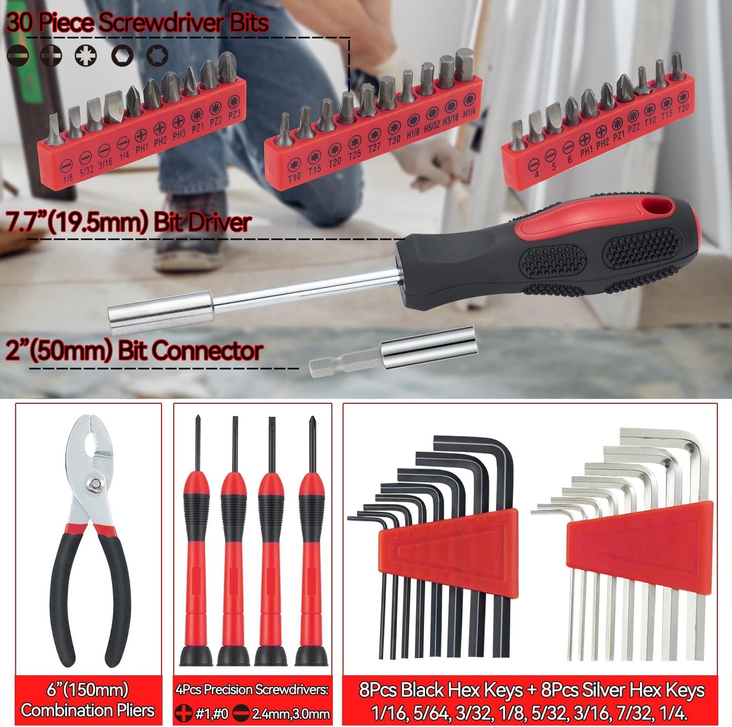 Set 58 herramientas para el hogar con estuche plástico