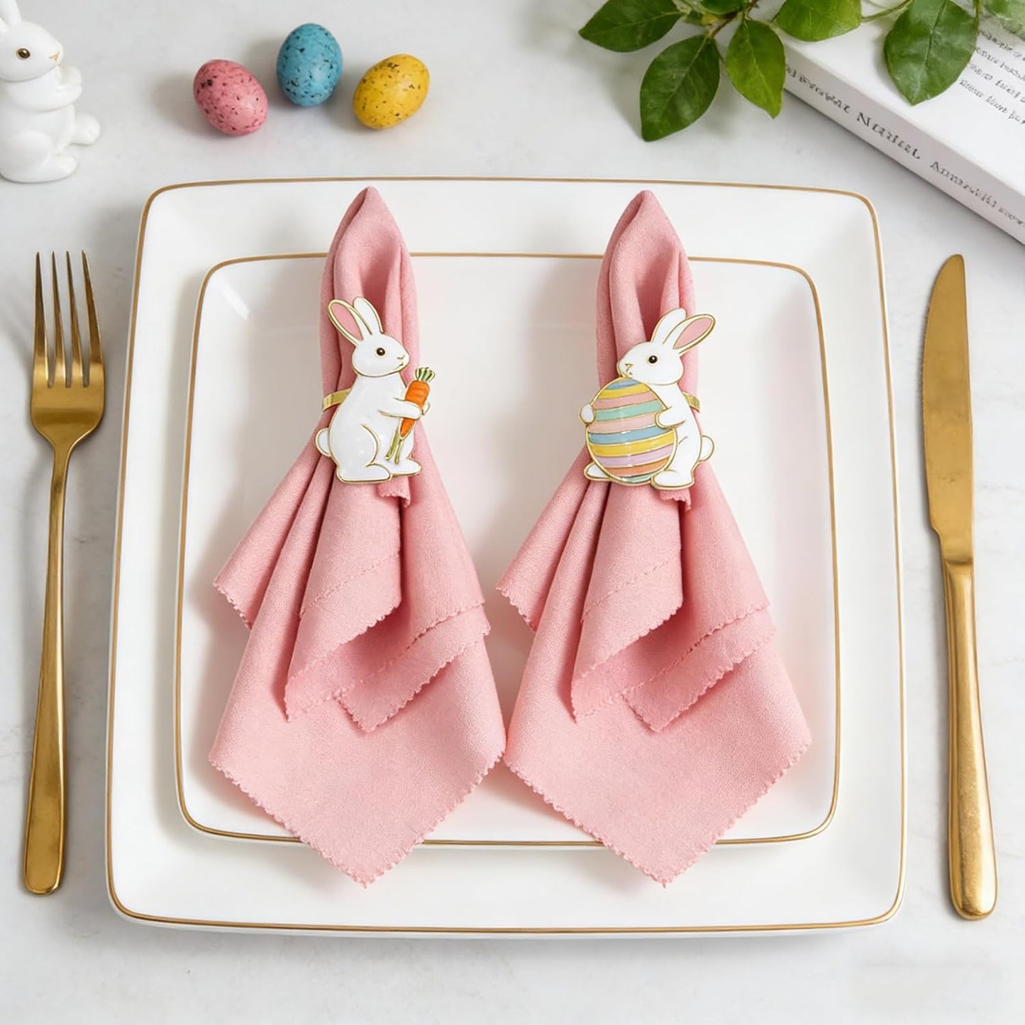 Servilleteros de conejo de Pascua juego de 8 para decoración rústica