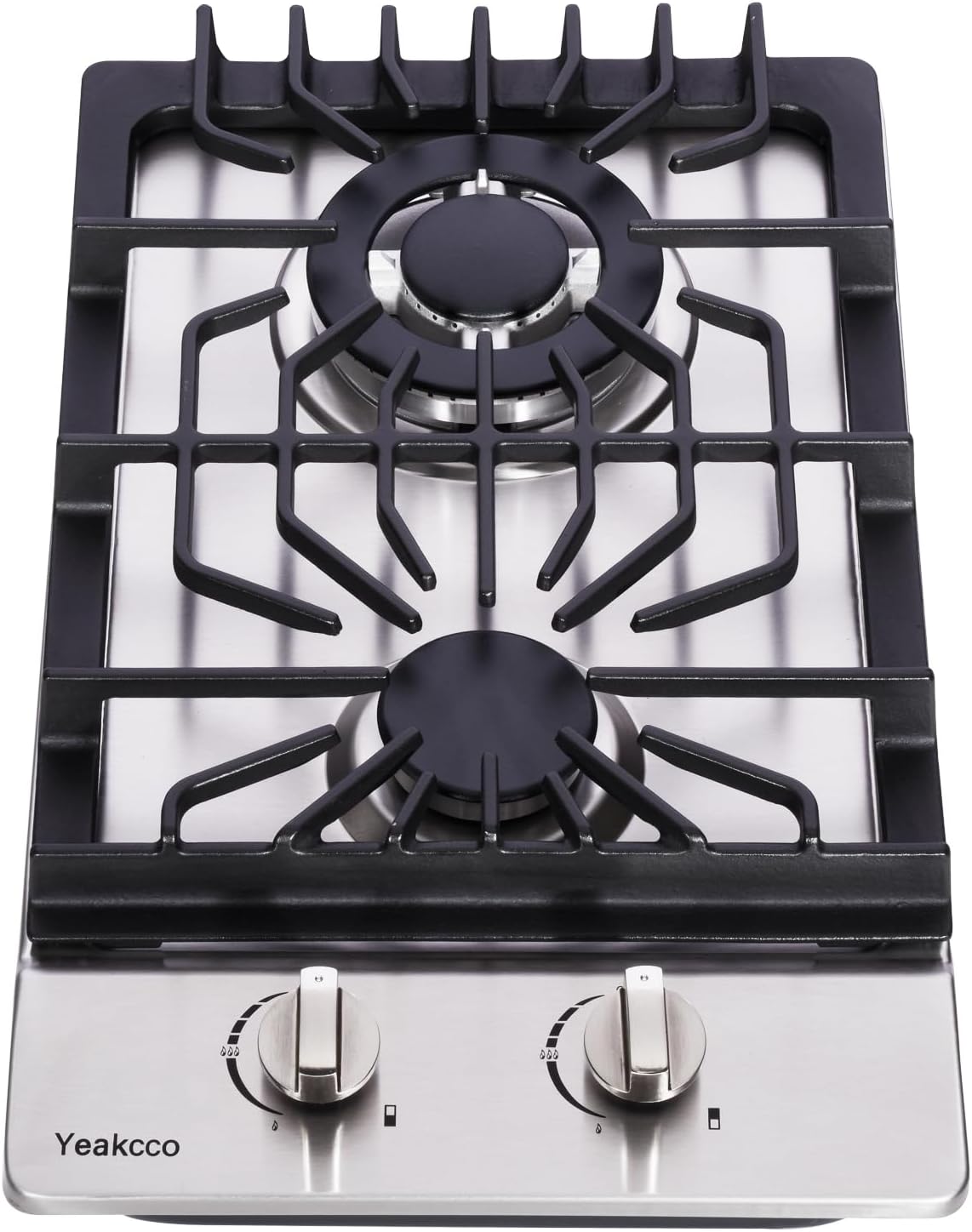 Placa cocina gas 12pulg acero inox 2 quemadores