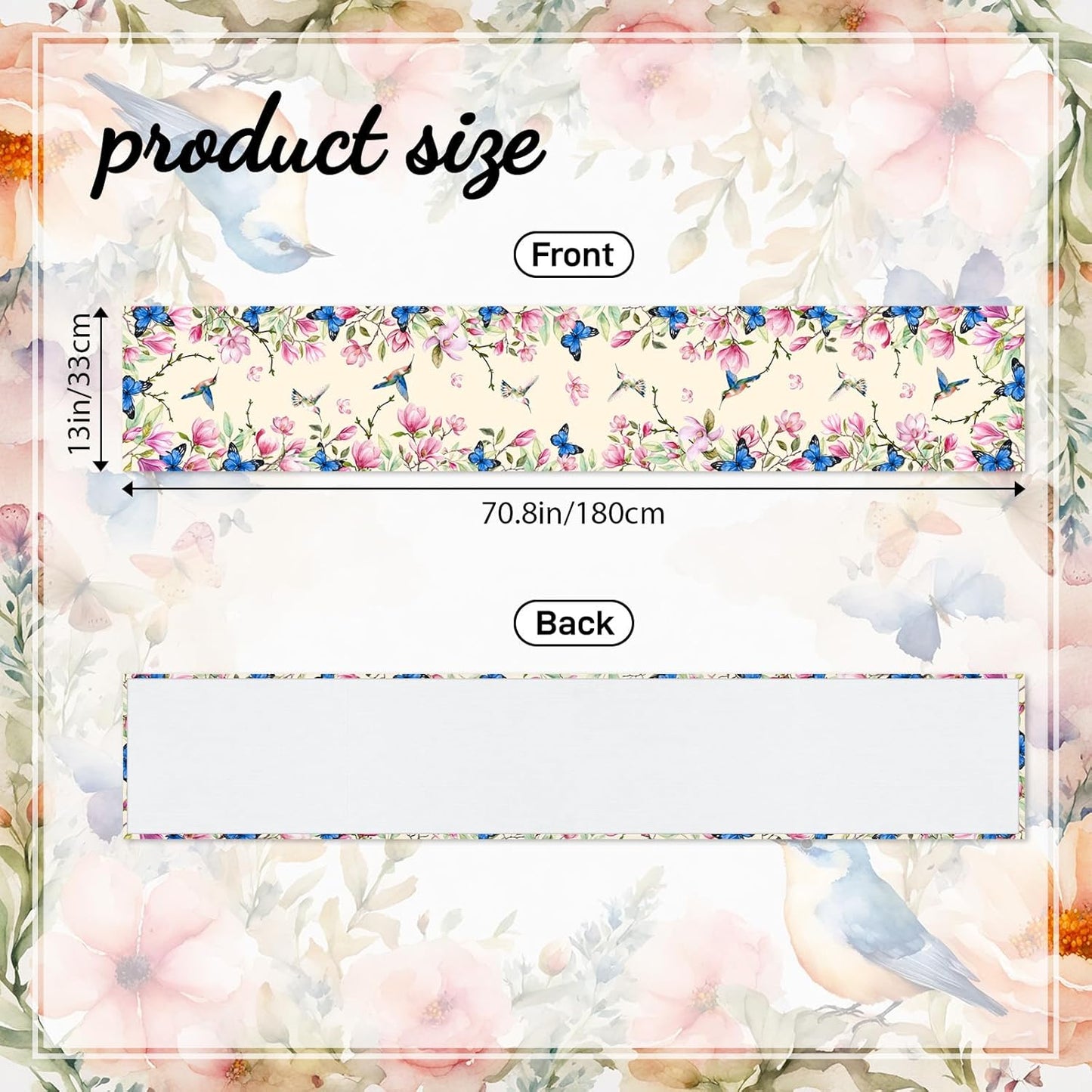 Camino mesa primavera estampado mariposas y flores 13x72pulg