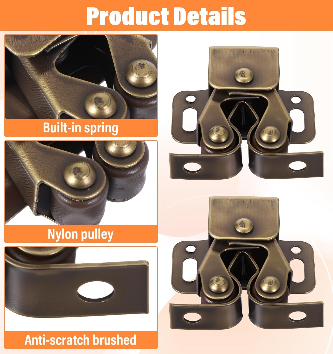 Pack 2 Cierres Puerta Armario Rodillo Doble Bronce