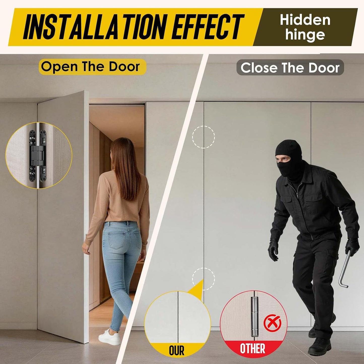 Bisagra puerta oculta 6pulg giratoria invisible 180grados