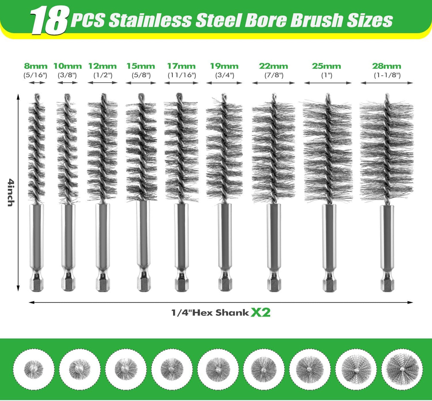 Set 21 Cepillos Taladro Acero Inox 5/16 a 1-1/8pulg