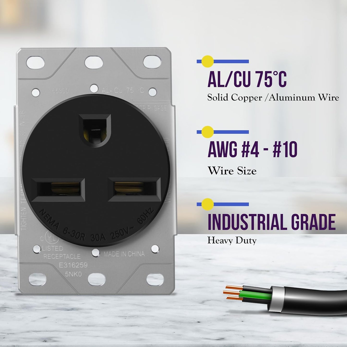 Toma corriente NEMA 6-30R 30A 125/250V para soldadores y EV