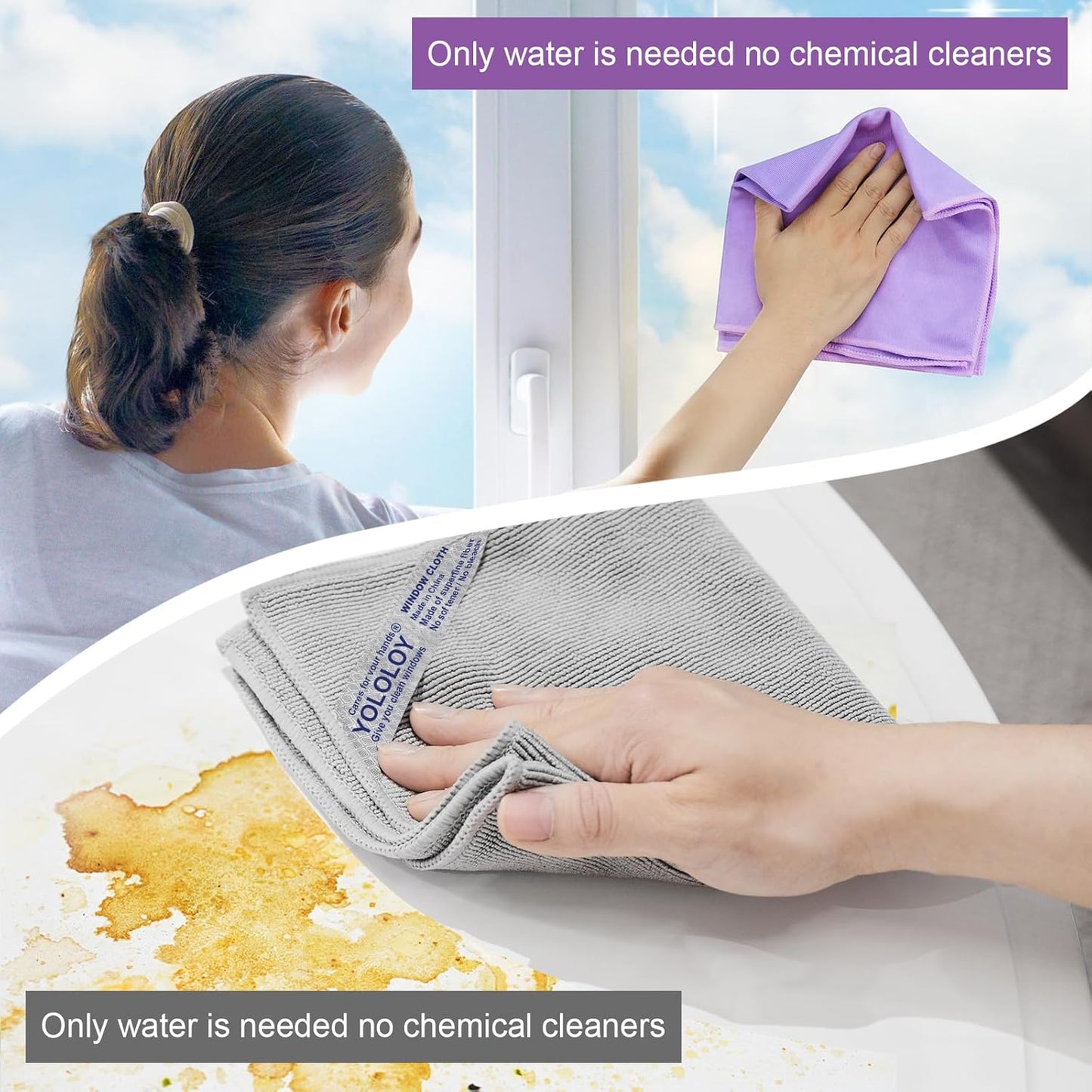 Paño microfibra para ventanas sin rayas púrpura
