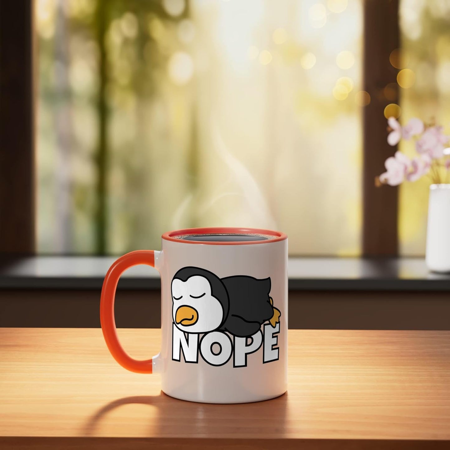Taza Cerámica Lazy Penguin No Hoy Naranja/Blanco