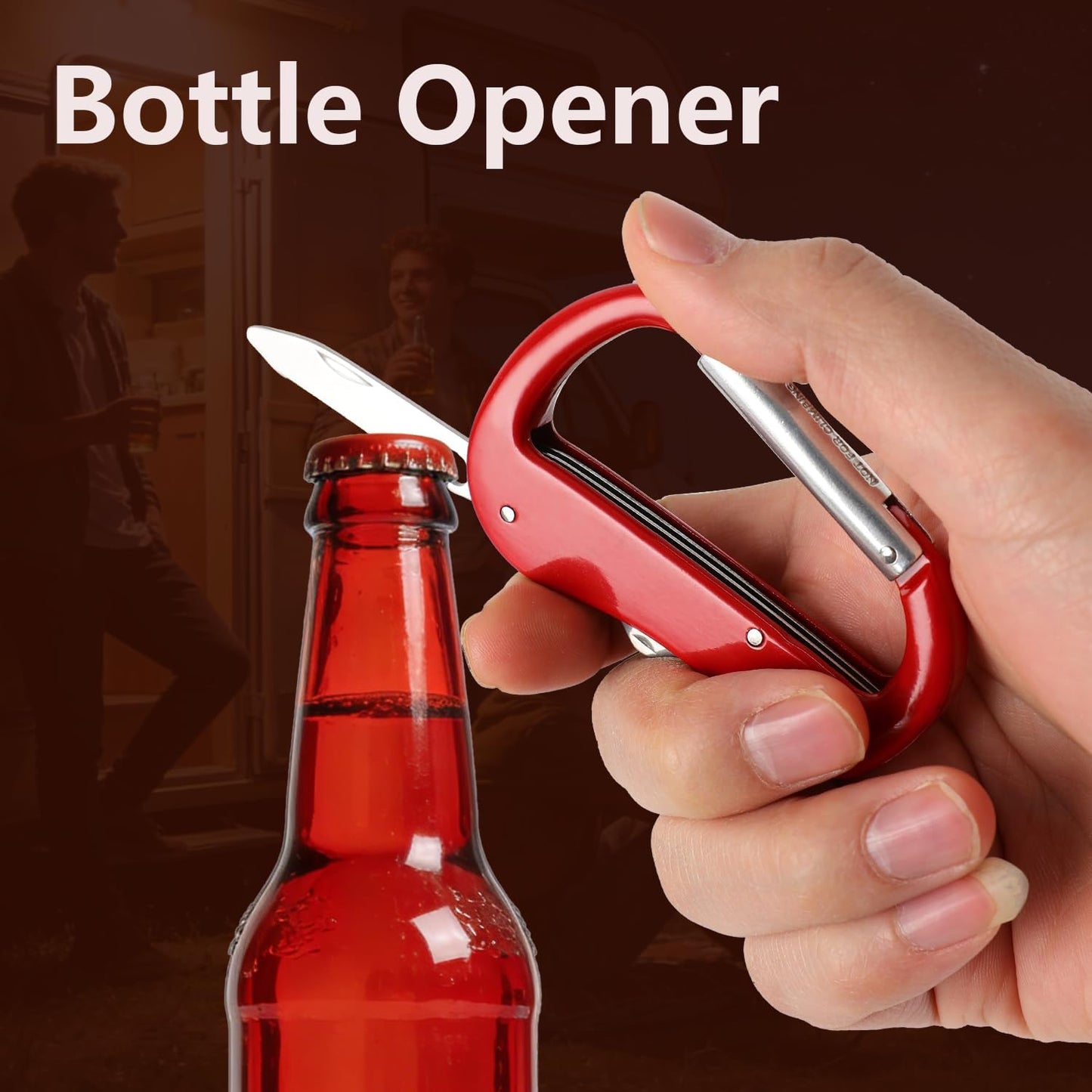 Mosquetón multiherramienta cuchillo abrebotellas lima tijeras EDC