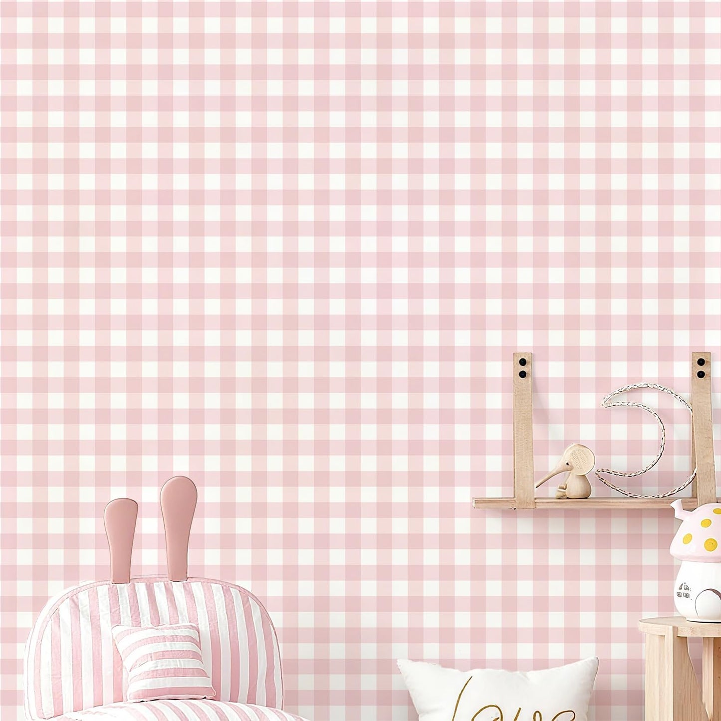 Papel tapiz a cuadros beige autoadhesivo rosa 17.7x78.7