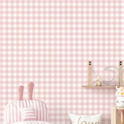 Papel tapiz a cuadros beige autoadhesivo rosa 17.7x78.7