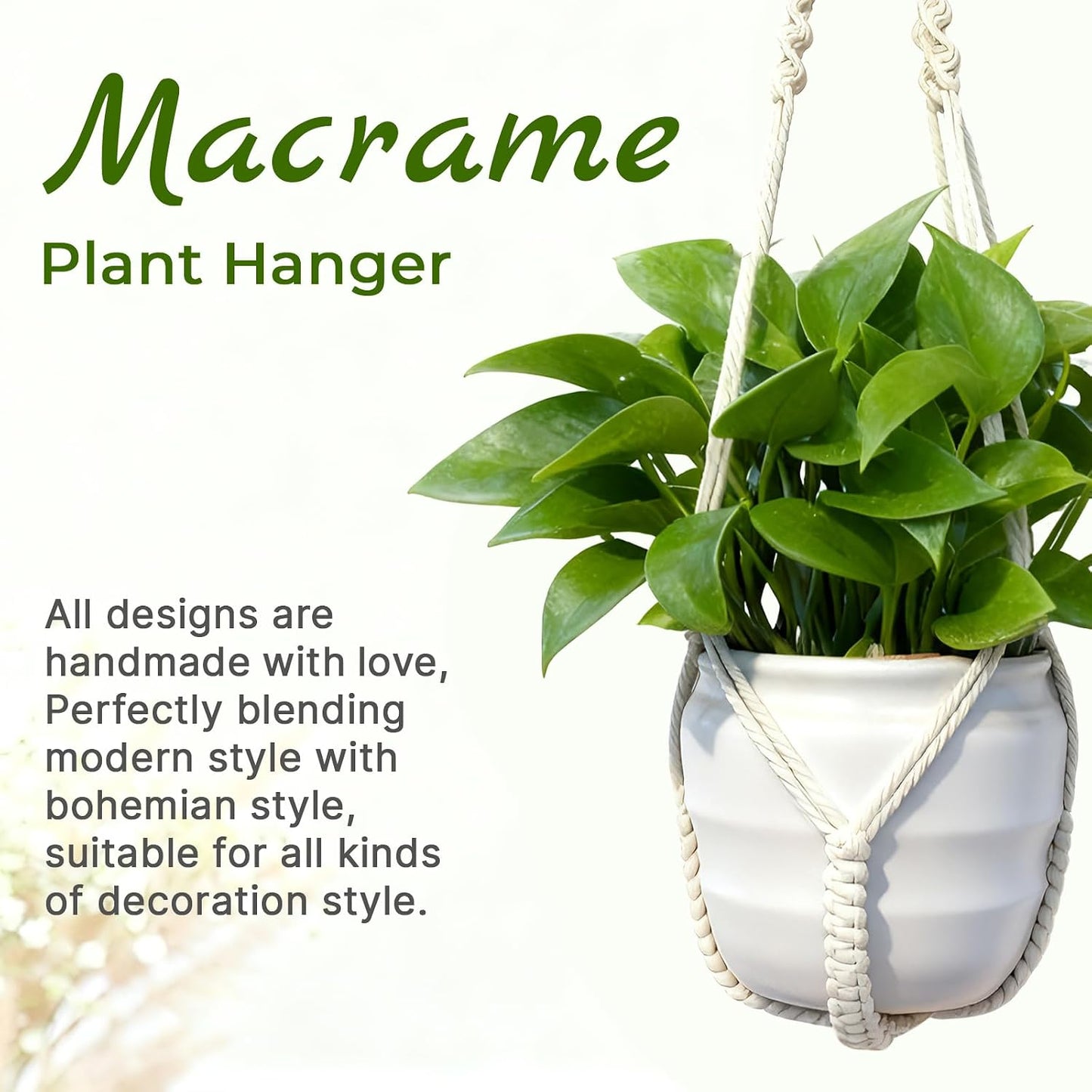 Colgador macramé para macetas 4-15pulg marfil 35pulg set 2
