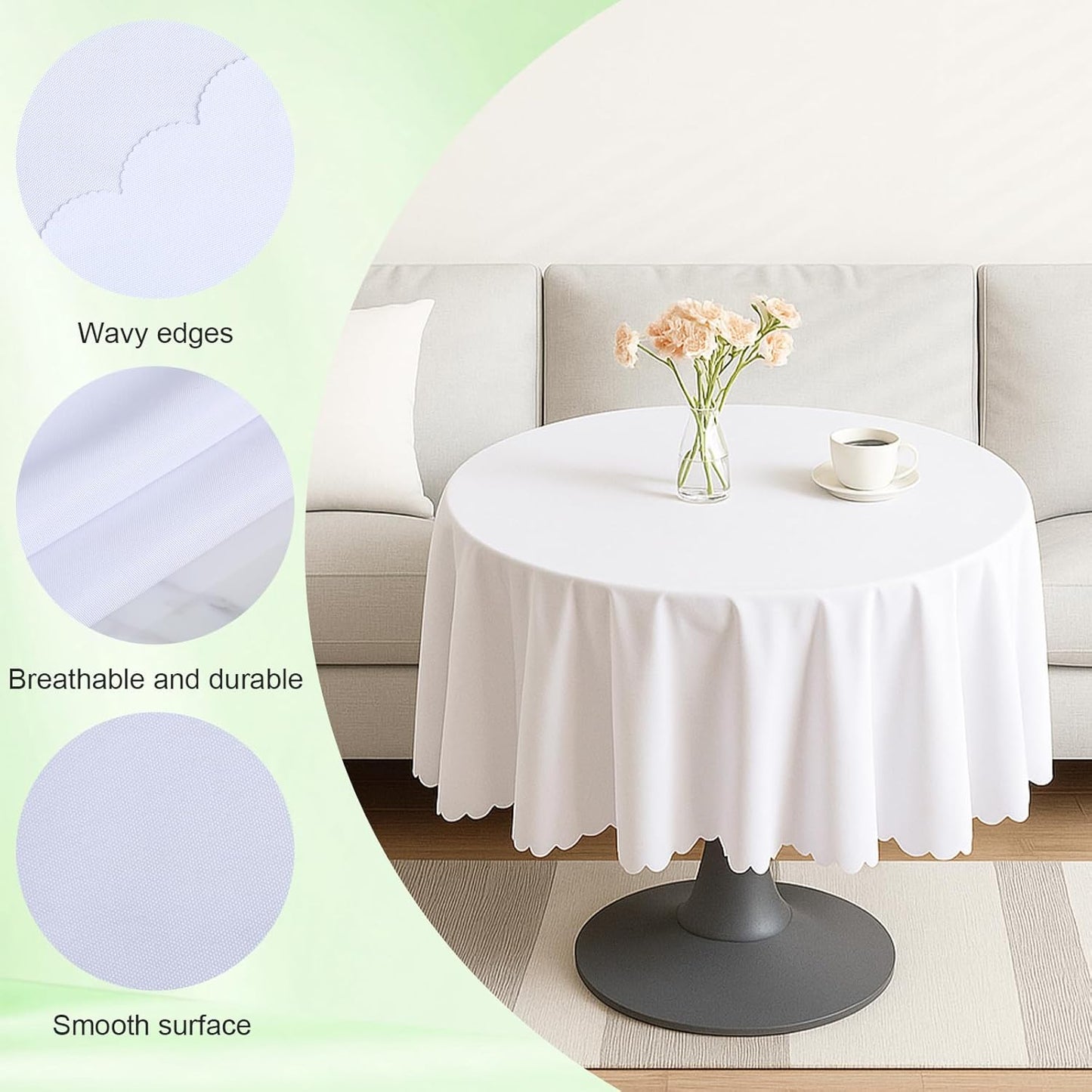 Mantel redondo de poliéster 36 pulgadas color blanco suave y resistente