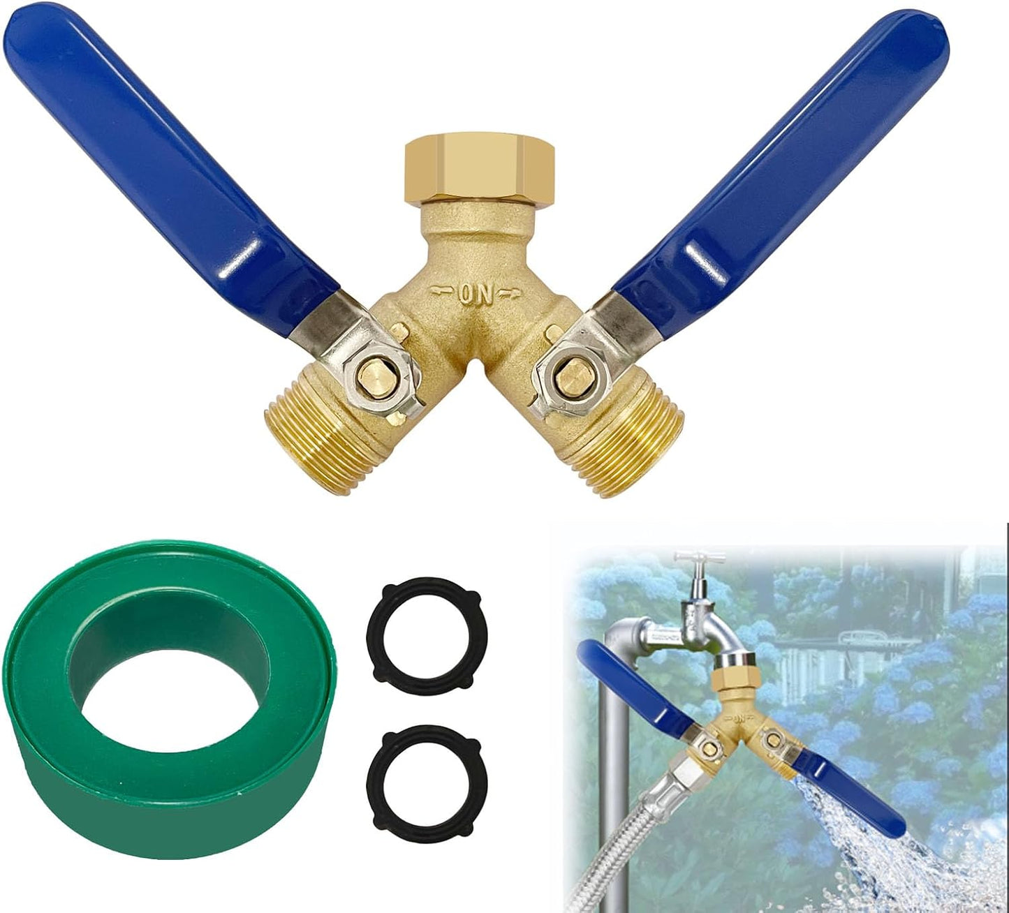 Divisor manguera latón 2 vías mango acero inox 304