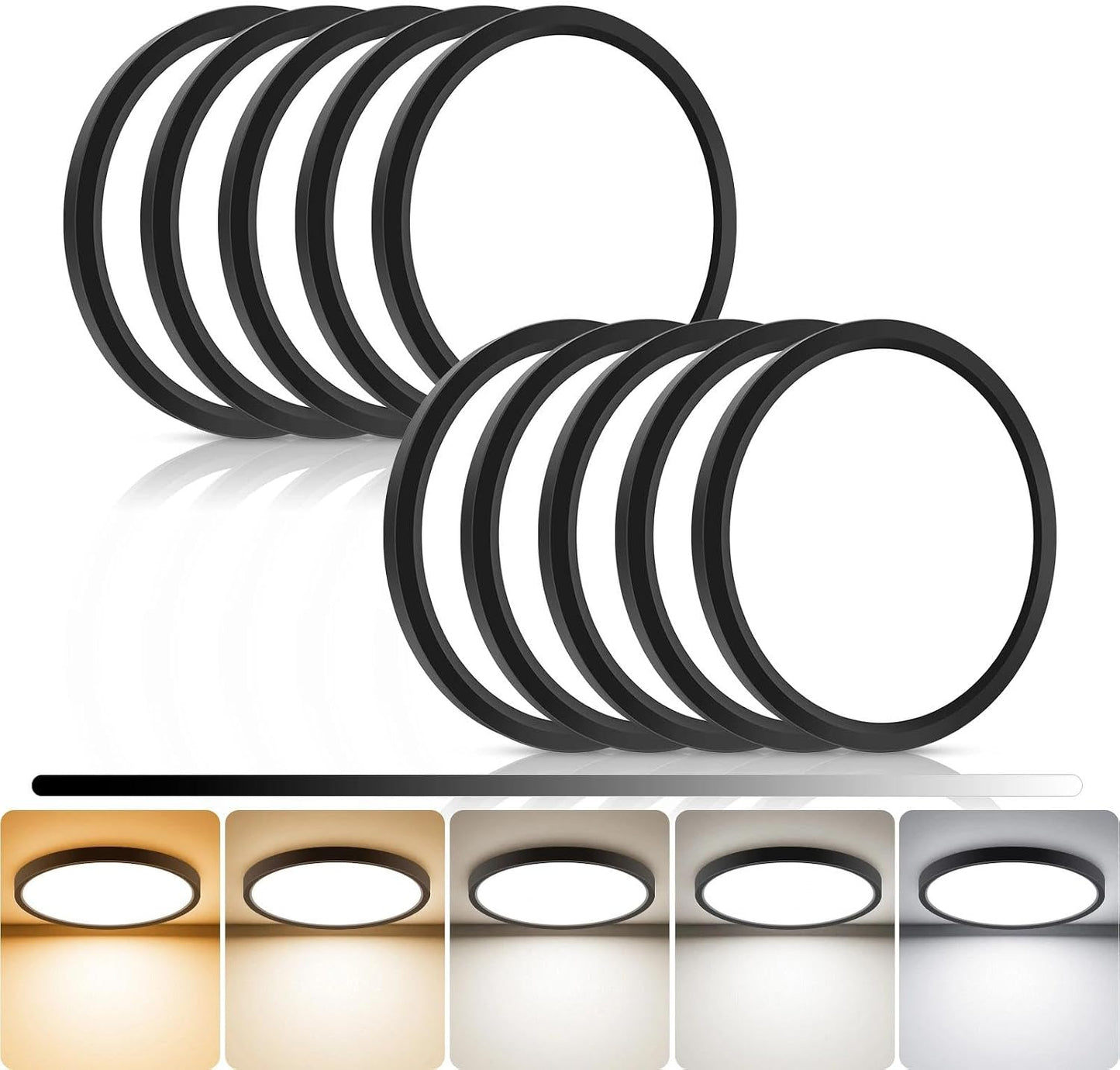 10 Luces LED Empotradas 7pulg Regulables 5 Colores 15W Negro