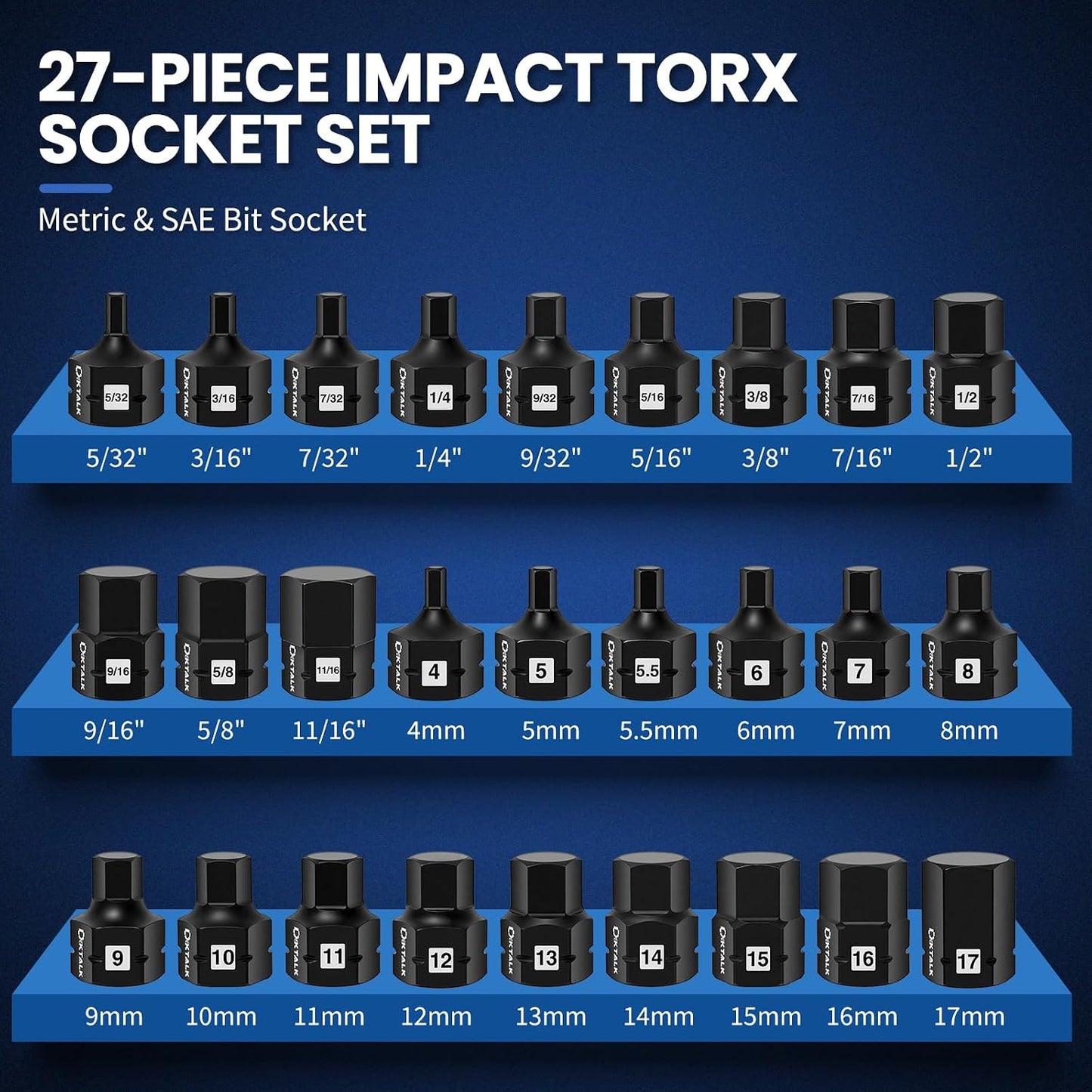 Juego 27 Pzas Llaves Torx 3/8pulg SAE y Métrico