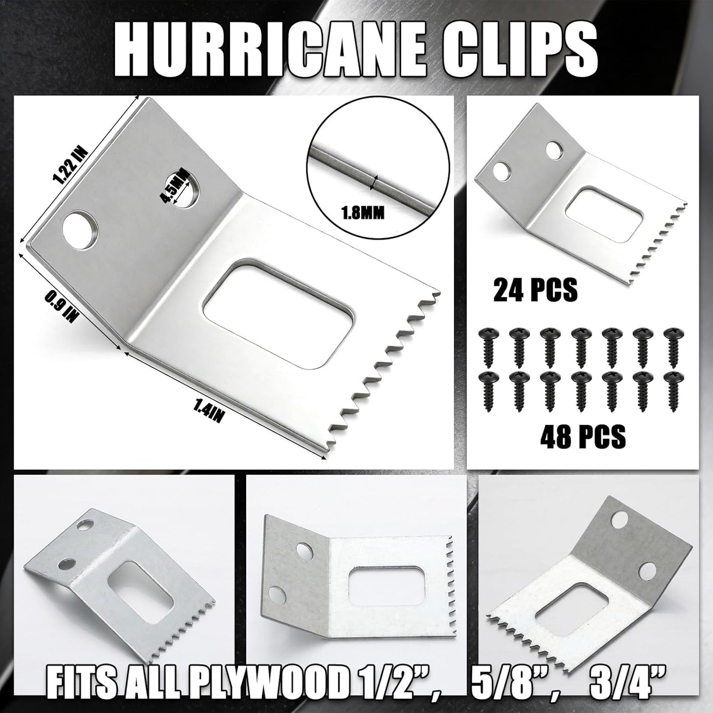 24 Clips Ventana Huracán Acero Inox Reutilizables Universal 1/2-3/4