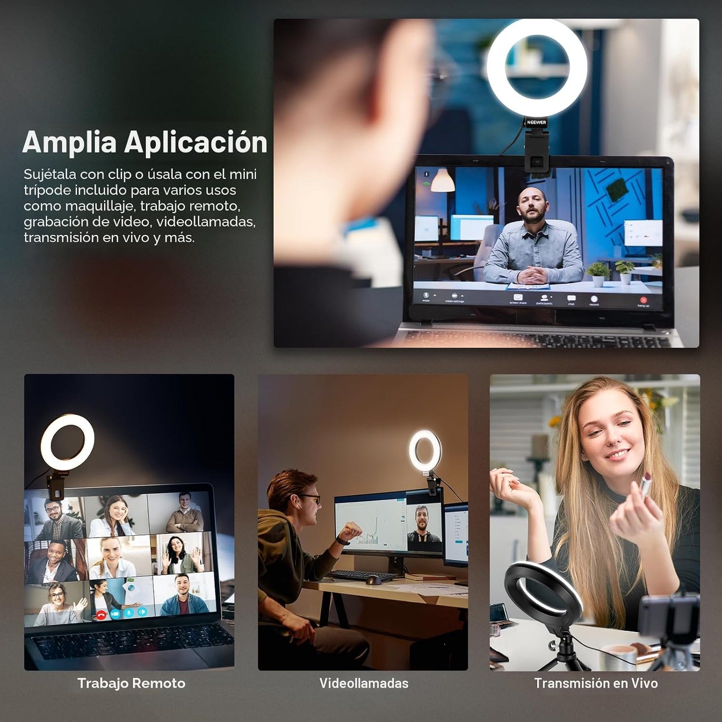 Anillo luz 5pulg para videoconferencia con soporte trípode