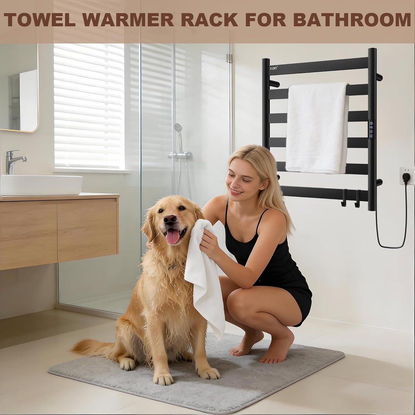 Toallero térmico pared 6 bares negro mate con pantalla LED