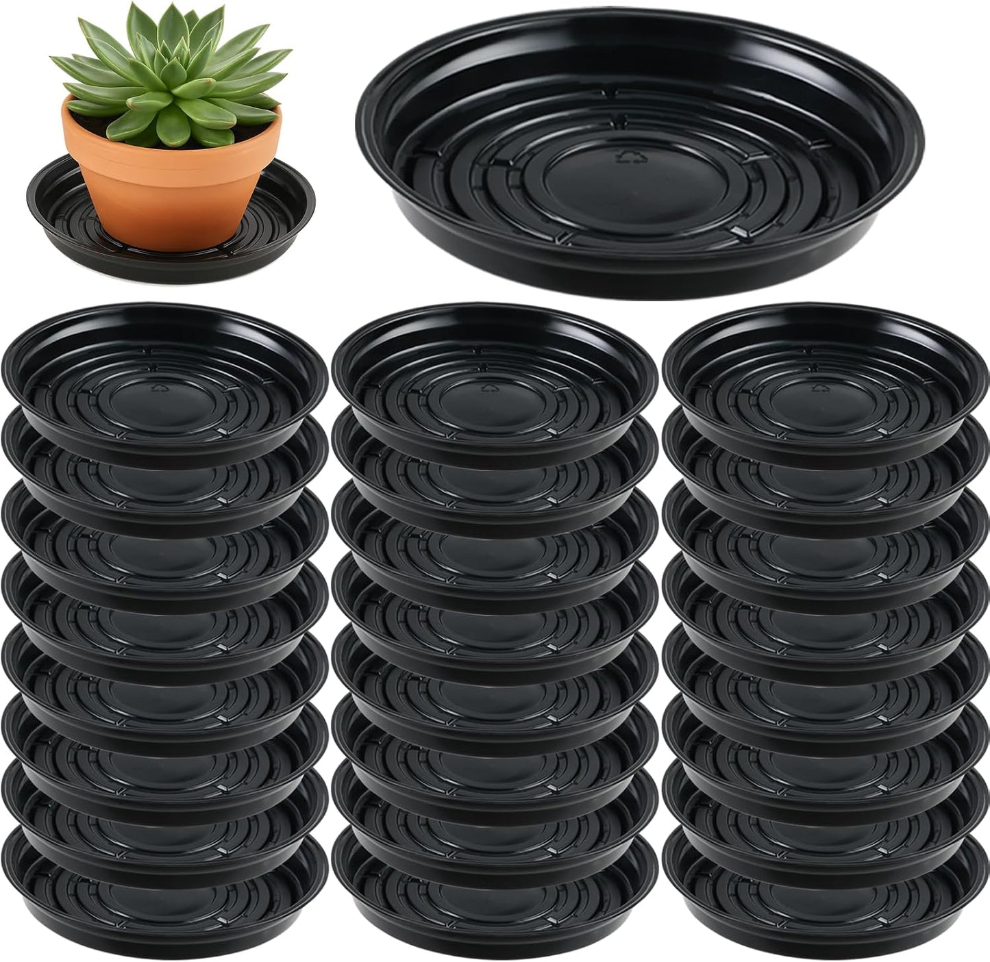 20 Pzas Platillos Plástico Negro 8pulg para Macetas