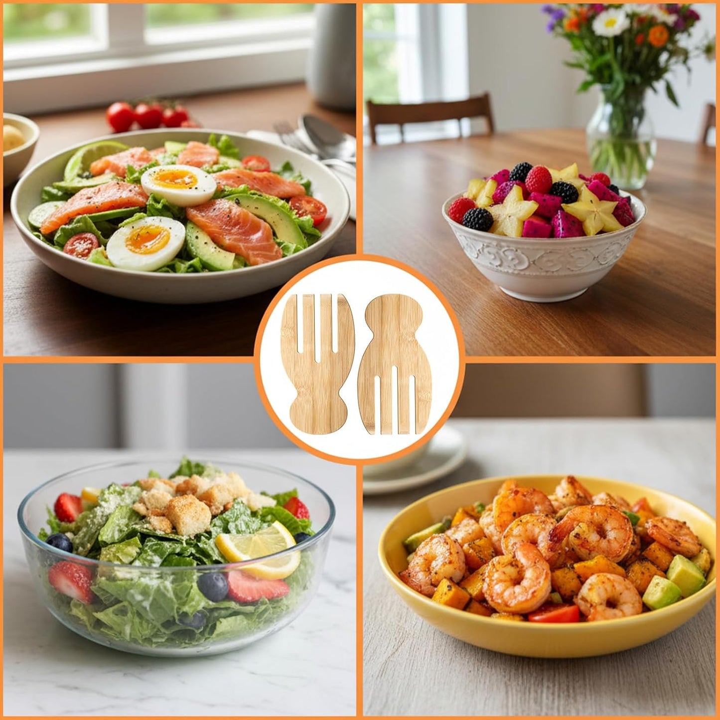 Manos de ensalada de bambú para mezclador de ensaladas