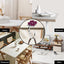 Bolso plegable soporte para mesa blanco y morado
